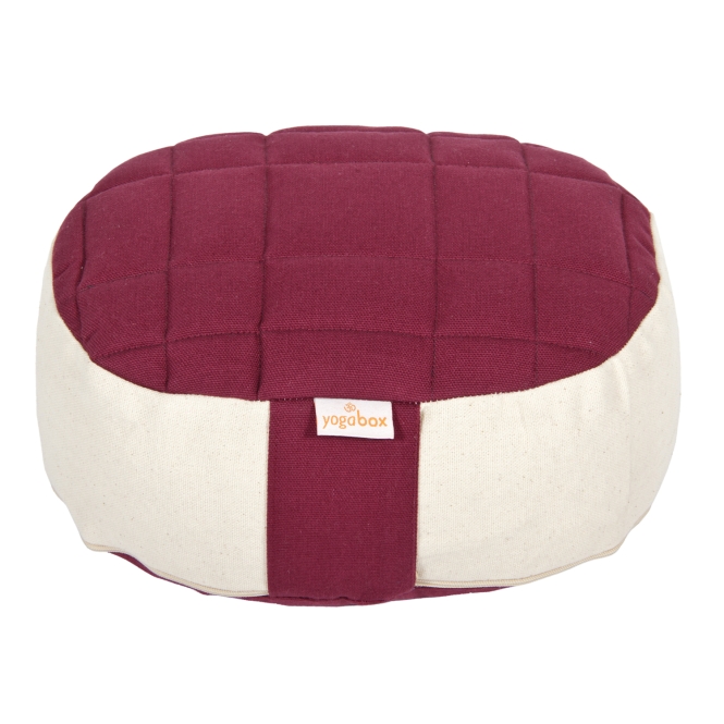 Coussin de méditation de voyage Yogilino® mini ovale Premium aubergine / nature