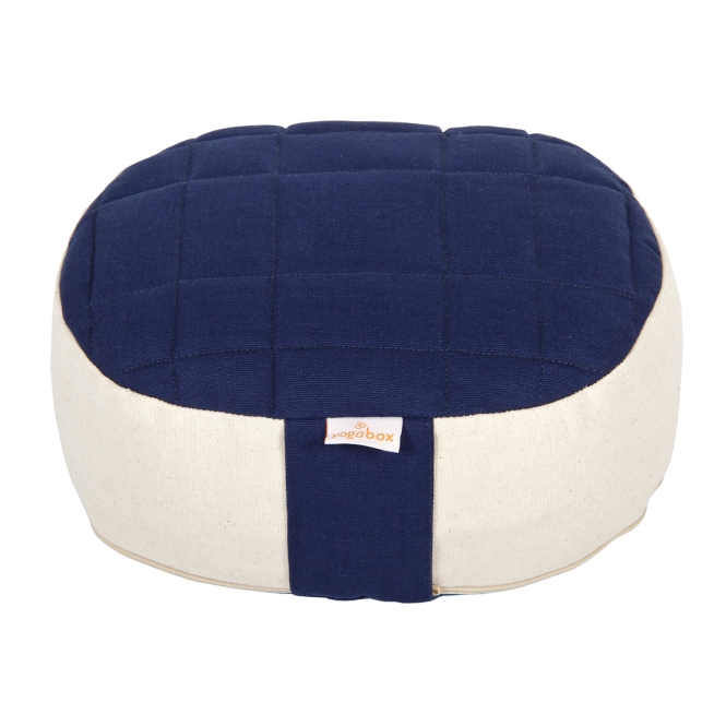Coussin de méditation de voyage Yogilino® mini ovale Premium bleu foncé / naturel