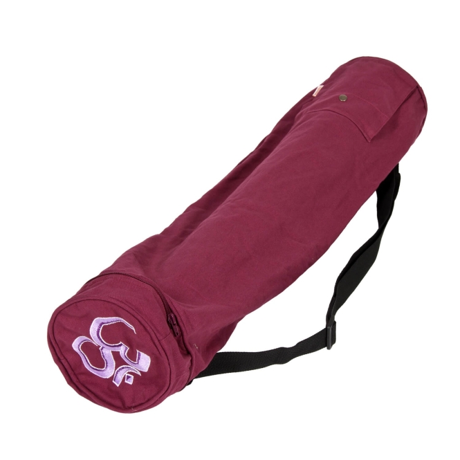 Sac de transport pour tapis de yoga - coton - motif Om 60 aubergine