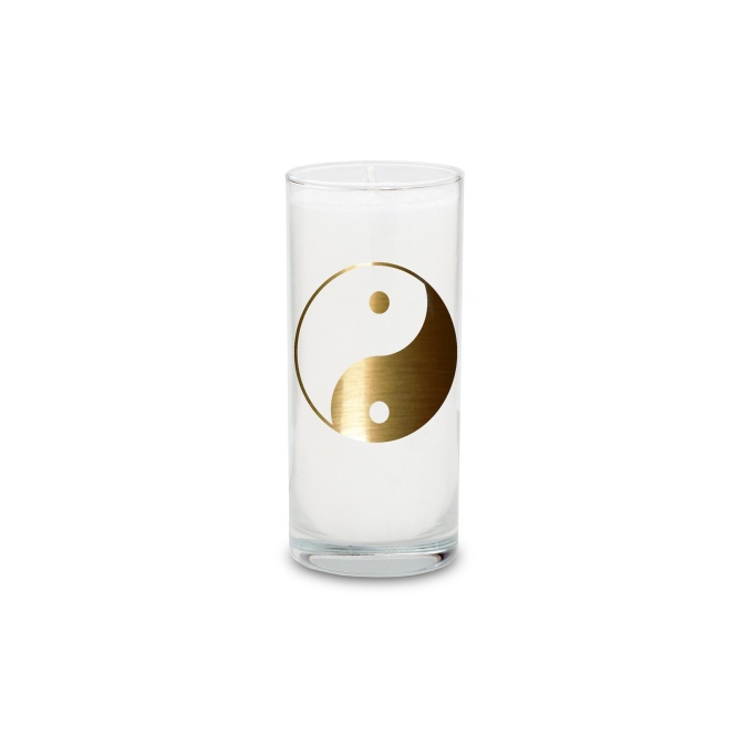 BOUGIE MAGIQUE Blanche avec l'étiquette dorée "Ying & Yang" 14 cm 